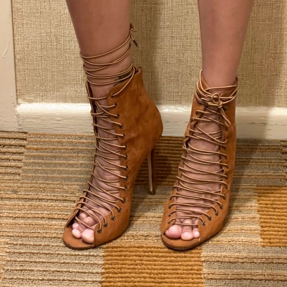 Liliana Brown Suede Lace Up Booties - Picture 2 of 16